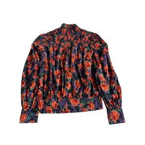 Calligraphie Floral Smocked Blouse Womens Medium Boho Cottagecore Peasant Top